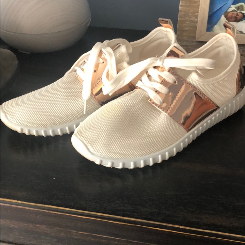 White and Gold Metallic Sneakers